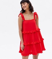New Look Red Frill Tiered Tie Strap Mini Dress